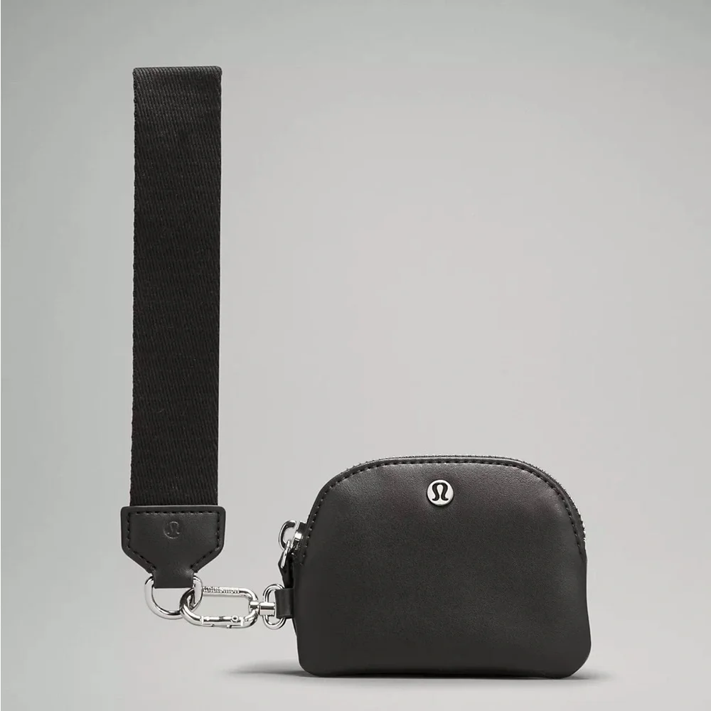 Lululemon Dual Pouch Wristlet Leather Alternative- Black/Silver